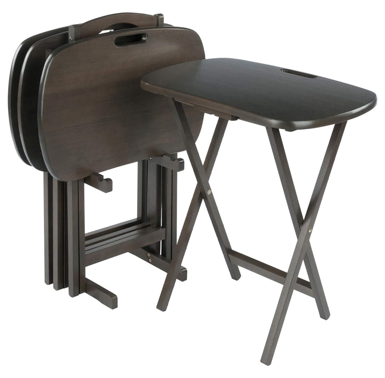 Oyster Gray 5-Piece Contemporary Wood Snack Table Set with Storage Stand
