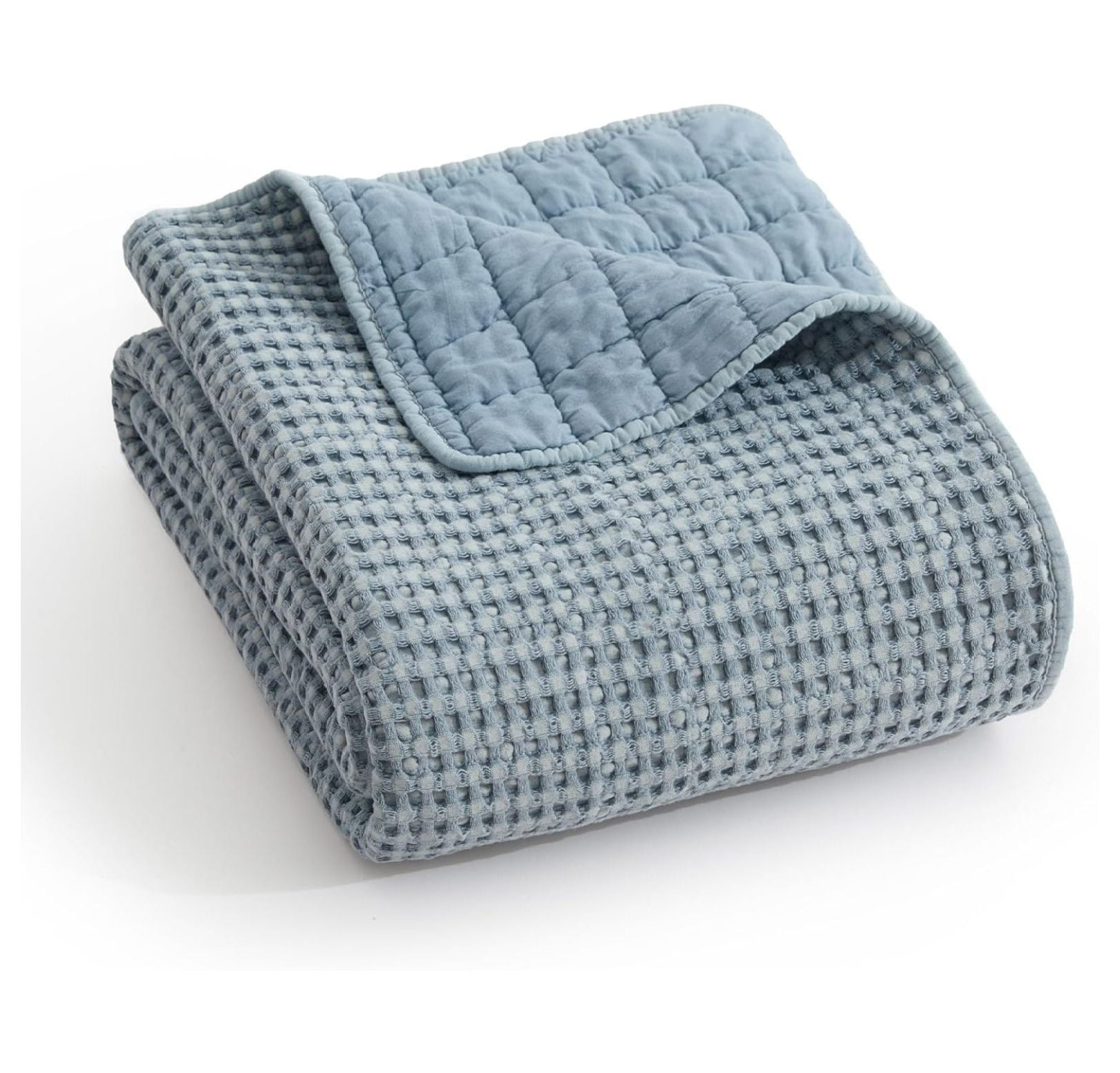 Chambray Blue Cotton Waffle Textured Throw Blanket