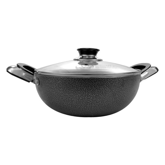 KITYDALK Non-Stick Aluminum Stock Pot With Glass Lid,Black (9.5 Inch)
