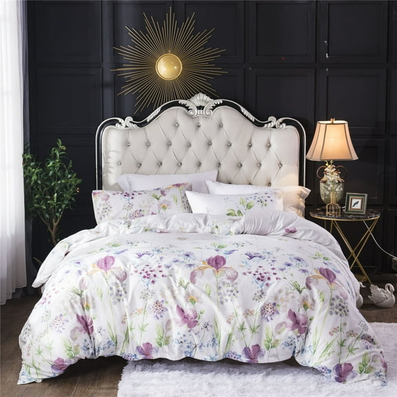 KIUINNO 3-Piece White Floral Comforter Bedding Sets, Queen