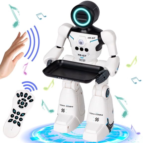 KIVDIT Robot Toys for Kids, Talking Dancing Delivery RC Interactive Toys, 30M 2.4GHz Remote Control for Ages 8+ Boys Girls Birthday Gift,White