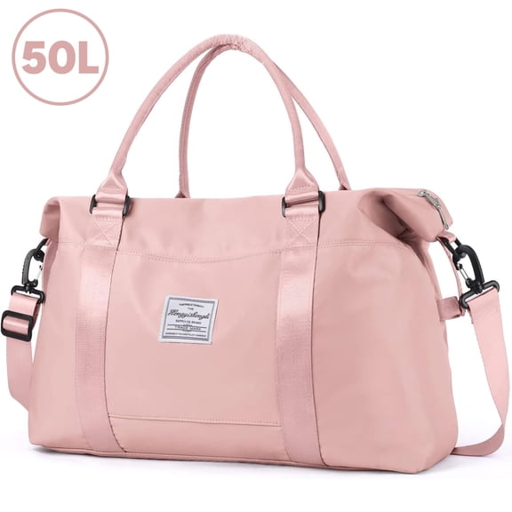 KIVDIT Travel Duffle Bag for Women Men,Waterproof Gym Bag for Sport,50L Foldable Carry on Weekend Bag with Wet Pocket,Airplane Travel Essentials for Flying,Pink