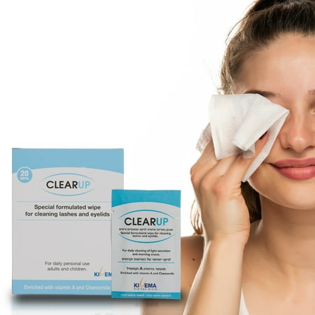 KIVEMA Eyelid Cleansing Wipes with Chamomilla remove debris, light eye discharge, excess oil, dried tears, irritants, and excess makeup | Pre-moistened, Rinse-Free | Eyelids & Lashes | 20 Count Box