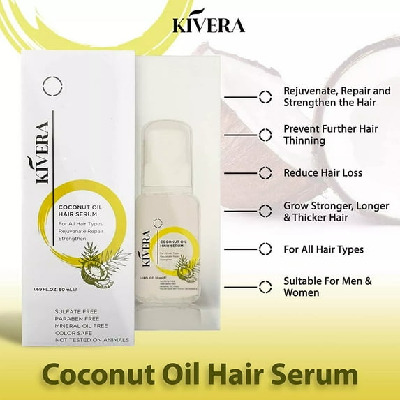 KIVERA Coconut Oil All Natural-Ingredient Hair Serum To Repair Damaged Hair & Promote Growth
