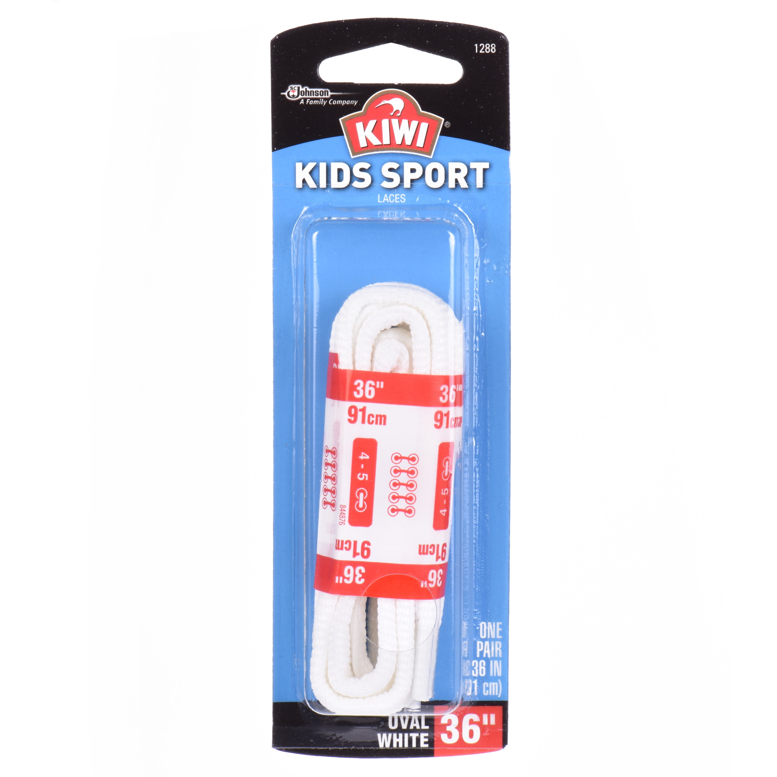 KIWI Kids Sport Oval Laces, White, 36", 1 pair