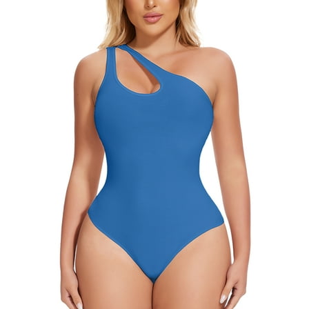 COMFREE Women's One Shoulder Cutout Front Sleeveless Bodysuit Thong Body Suit Tank Top