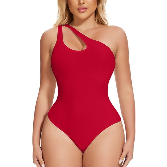 COMFREE Women's One Shoulder Cutout Front Sleeveless Bodysuit Thong Body Suit Tank Top
