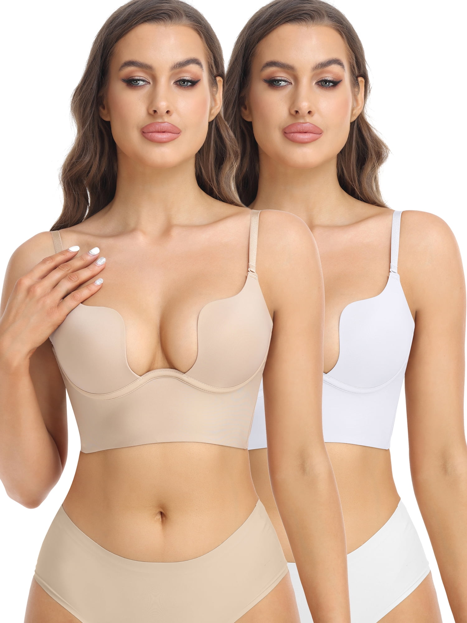 COMFREE Low Back Bras for Women Deep U Plunge Backless Bras Seamless Halter Bras Wire Lifting Low Cut Bra
