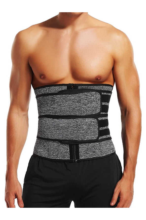 Neoprene Sauna Workout Waist Trainer for Men Sweat Trimmer Belt with Double Tummy Control Straps
