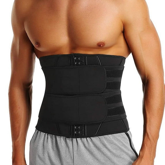 KIWI RATA Neoprene Sauna Workout Waist Trainer for Men Sweat Trimmer Belt with Double Tummy Control Straps