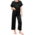 thumbnail image 1 of KIWI RATA Pajamas Set for Women Simulated Silk Satin Short Sleeve Down Sleepwear Soft Loungewear Set, 1 of 6