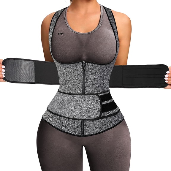 KIWI RATA Sauna Waist Trainer Vest For Women Sweat Suit Double Tummy Control Trimmer Belts Neoprene Workout Body Shaper