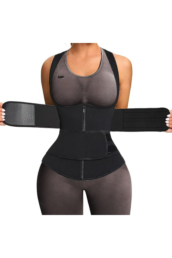 Sauna Waist Trainer Vest For Women Sweat Suit Double Tummy Control Trimmer Belts Neoprene Workout Body Shaper