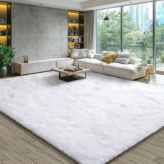 KIXINWA 5x7 Washable Large Area Rug for Living Room, Fluffy Shag Rug for Bedroom, Ultra Soft Plush Non Slip Carpet for Indoor Floor Bedside Nursery Kids Girls Room Dorm, Home Decor Aesthetic, White