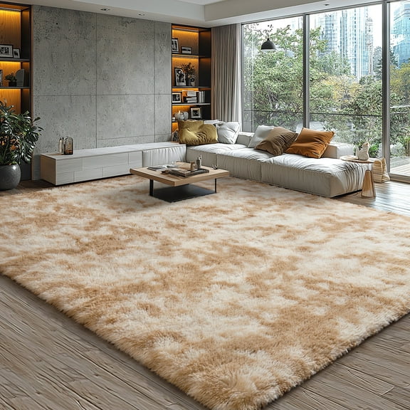 KIXINWA Area Rug for Bedroom Living Room, Machine Washable 4x6 Fluffy Shag Rug, Soft Plush Non Slip Carpet for Indoor Floor Bedside Nursery Kids Girls Room Dorm, Home Decor Aesthetic, Tie-Dyed Camel