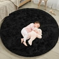 thumbnail image 1 of KIXINWA Black Round Rug for Kids Room, Fluffy Circle Rug for Bedroom, 4x4 Feet Fuzzy Circular Rug, Soft Plush Area Rug for Bedroom, Non Slip Shaggy Living Room Rug, Nursery Dorm Cute Small Rug, 1 of 1