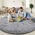 thumbnail image 1 of KIXINWA Grey Round Rug for Bedroom, Fluffy Circle Rug for Kids Room, 5x5 Feet Plush Area Rug for Bedroom, Soft Fuzzy Circular Rug, Non Slip Shaggy Living Room Rug, Nursery Dorm Cute Rug Décor, 1 of 5