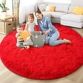 thumbnail image 1 of KIXINWA Red Round Rug for Girls Bedroom, Fluffy Circle Rug for Kids Room, 5x5 Feet Plush Area Rug for Bedroom, Soft Fuzzy Circular Rug, Non Slip Shaggy Living Room Rug, 1 of 6