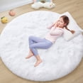 thumbnail image 1 of KIXINWA White Round Rug for Bedroom, 6x6 Ft Fluffy Soft Circle Area Rugs for Living Room, Plush Shaggy Circular Carpet for Indoor Floor Bedside Girls Nursery, Machine-Washable Home Decor Aesthetic, 1 of 1