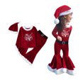thumbnail image 1 of KIds Girl Santa Outfit Long Sleeve Tops Flare Pants Outfit with Hat 3PCS Sets Christmas Baby Clothes Dress Up Clothes 3-4 Years, 1 of 9