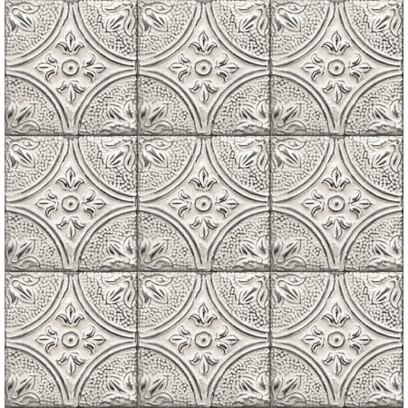 KItchen & Bath Essentials by Brewster 2766-23763 Houston White Tin Tile Wallpaper