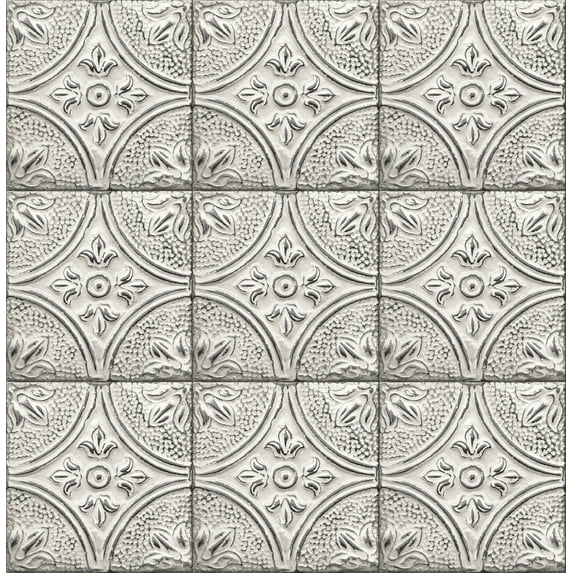KItchen & Bath Essentials by Brewster 2766-23763 Houston White Tin Tile Wallpaper