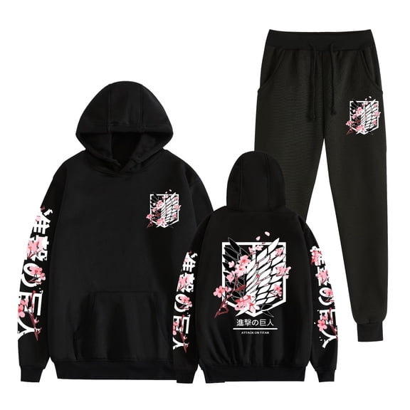 KJCEWSTX Anime Attack on Titan Printed Sweatshirt Unisex two-piece Hoodie Sweater Cosplay Men Women Long Sleeve Pullover