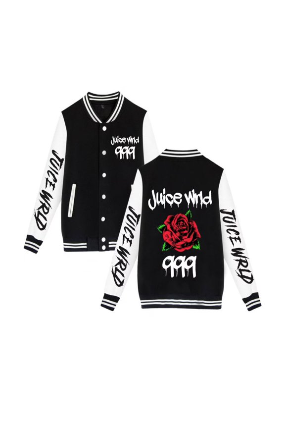 New Juice Wrld Baseball Jacket Lightweight Casual Single-Breasted Long-Sleeve Hip Hop Bomber Jacket