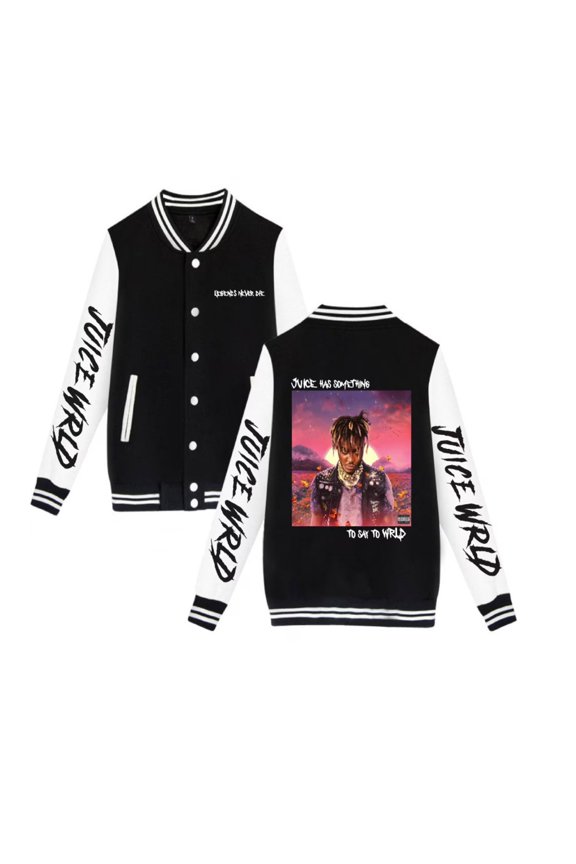 New Juice Wrld Baseball Jacket Lightweight Casual Single-Breasted Long-Sleeve Hip Hop Bomber Jacket