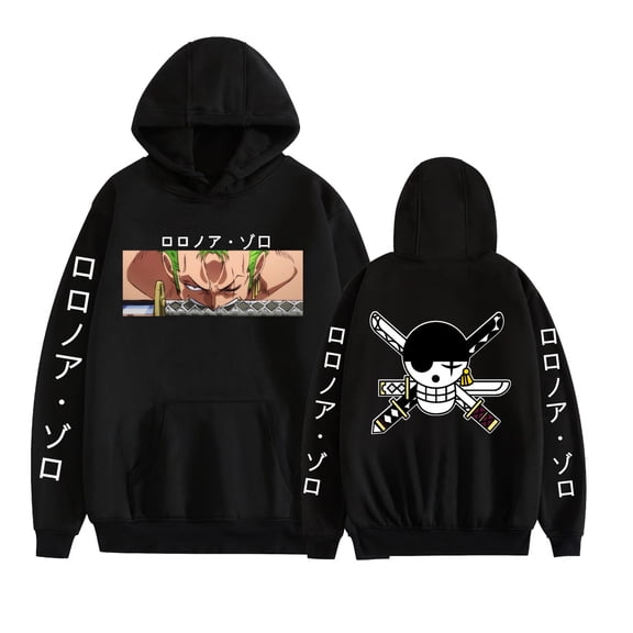 KJCEWSTX Roronoa Zoro Pattern Pullover Anime Hoodie Long Sleeve Sweatshirt Unisex Black