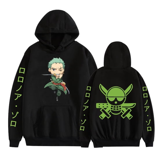 KJCEWSTX Roronoa Zoro Pattern Pullover Anime Hoodie Long Sleeve Sweatshirt Unisex Black
