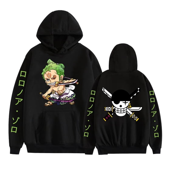 KJCEWSTX Roronoa Zoro Pattern Pullover Anime Hoodie Long Sleeve Sweatshirt Unisex Black
