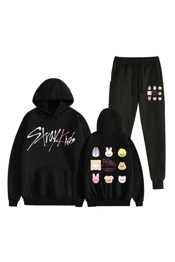 Stray Kids Hoodies Set Rock Star Album Merch For MenWomen Sweatshirt Pants Two Piece Set Cosplay Hooded Streetwear