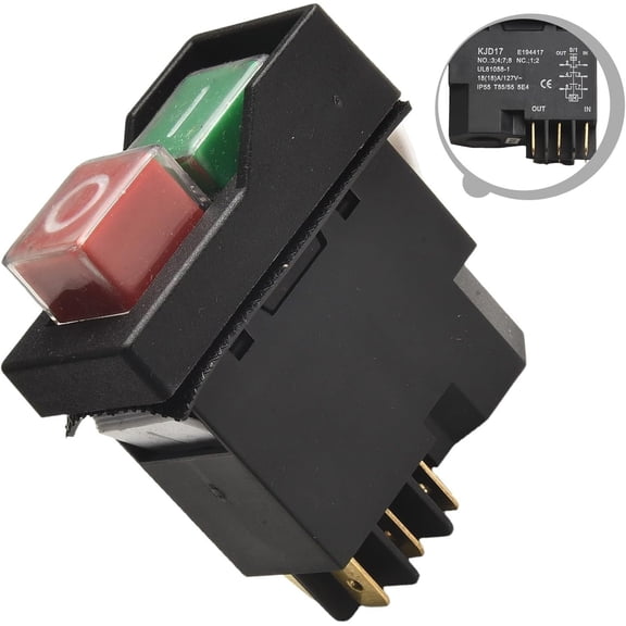 KJD17 6-Pin 18A 127V Pushbutton Switch IP55 Waterproof Compatible with 371450 Table Saw C10RJ C10RJSM