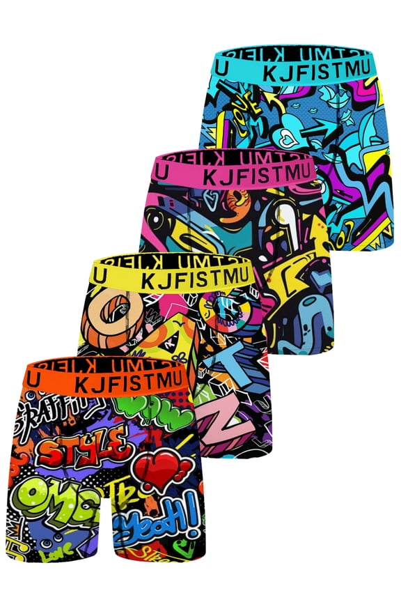 Ultra-Soft Street Style Printed Men's Boxer Briefs Set - Novel Waistband Series - Four-Piece Set