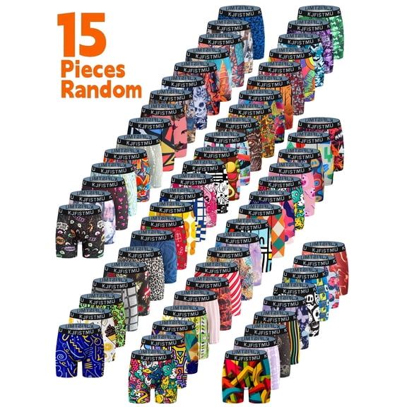 KJFSTMU - Random 15-Pack Men’s Boxer Briefs - Tie-dye fashion prints and comic graffiti design, soft and comfortable, breathable and quick-drying, elastic for unrestricted movement, the best gift cho