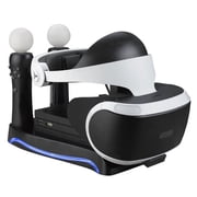 KJH 2-in-1 Multi-Functional Charging & VR Stand for PS4 Slim/Pro - All-in-One Console Dock, VR Headset Storage, Controller Charging Station, Space-Saving Gaming Organizer