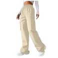 thumbnail image 1 of KJIUQ Parachute Pants for Women Baggy Cargo Pants Multi-Pocket High Rise Y2K Pants Teen Girls Wide Leg Trousers Streetwear(Khaki,XL), 1 of 6