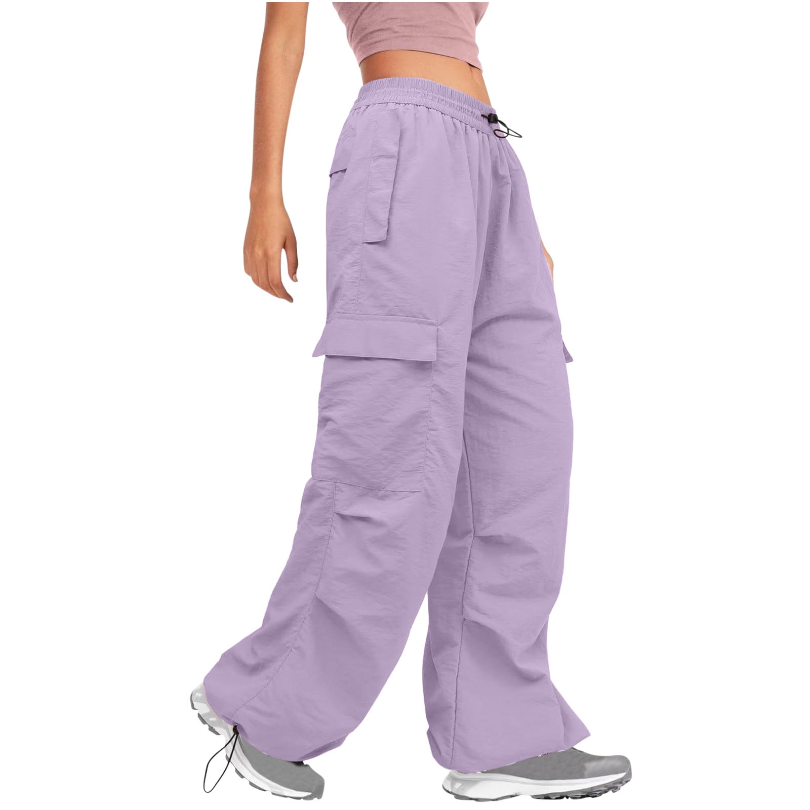 KJIUQ Parachute Pants for Women Baggy Cargo Pants Multi-Pocket