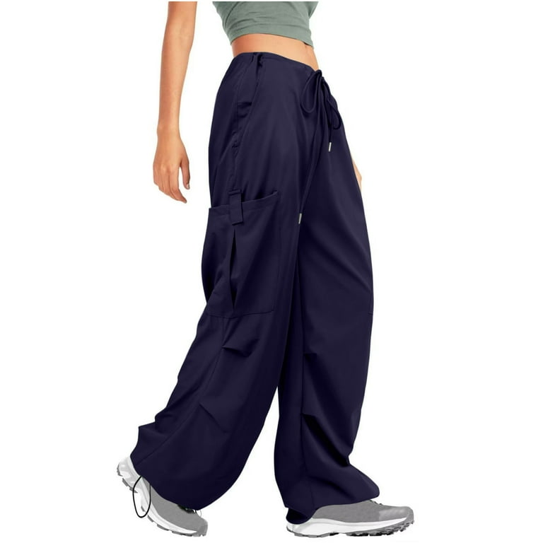 KJIUQ Parachute Pants for Women Baggy Cargo Pants Multi