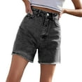 thumbnail image 1 of KJIUQ Women's High Waist Denim Shorts Straight Leg Raw Hem Jean Shorts Summer Hot Pants with Pockets(Dark Gray,XS), 1 of 7