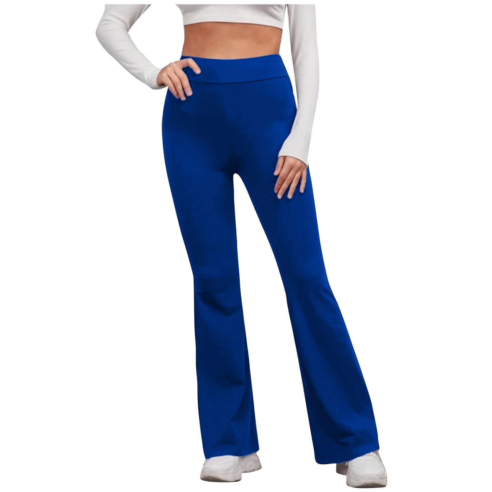 KJIUQ Womens Flare Yoga Dress Pants High Waist Stretch Business Work Pants  Bootcut Leg Slacks Pull on Casual Bell Bottom Trousers(Blue,S)