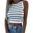 thumbnail image 1 of KJIUQ Womens Sexy Sleeveless Crewneck Workout Crop Tops Rib-Knit Cute Racerback Cropped Tank Tops Teen Girls Summer Clothes(Striped White,L), 1 of 8