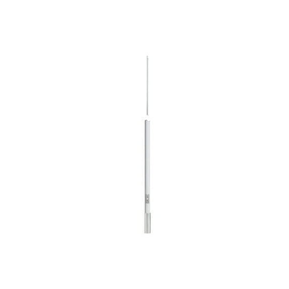 KJM A786-V VHF Radio Antenna; For Use With VHF Marine Radio; Monopole; 8 Feet Length; 6dB Gain; Mounts With Standard 1 Inch - 14 Male Thread; White; With Stainless Steel Ferrule/ Brass Radiators