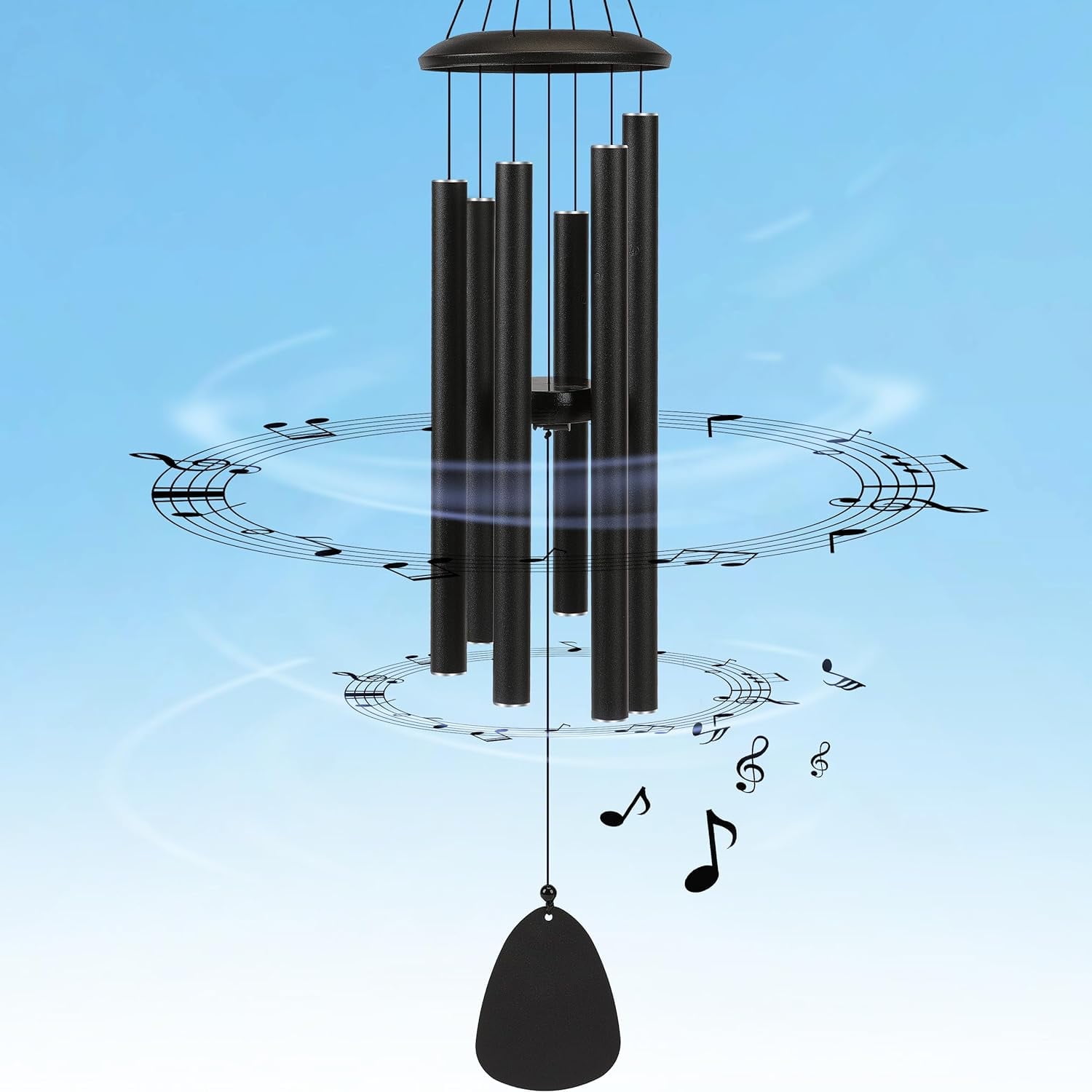 KJRIVER Black Anodized Aluminum Wind Chimes,26'' Memorial Sympathy 5 Metal Tubes Garden Decor