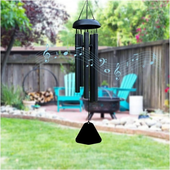 KJRIVER Wind Chimes Outdoor Large Decor, Deep Tone Soothing Melodic Tones Windchimes, Wind Chimes for Outside, Memorial Wind Chimes Best Gift for Mom Women Grandma Neighbors(32" Black)