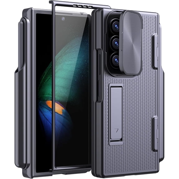KJSK for Samsung Galaxy Z Fold 6 Case, with S Pen Holder, Built-in Hinge Protection & Screen Protector&Clamshell Camera Cover, Protective case 6(Flip-top Black)