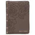 thumbnail image 1 of KJV Holy Bible, Compact Large Print Vegan Leather Red Letter Edition - Ribbon Marker, King James Version, Floral Dusty Taupe, Zipper Closure, 1 of 2