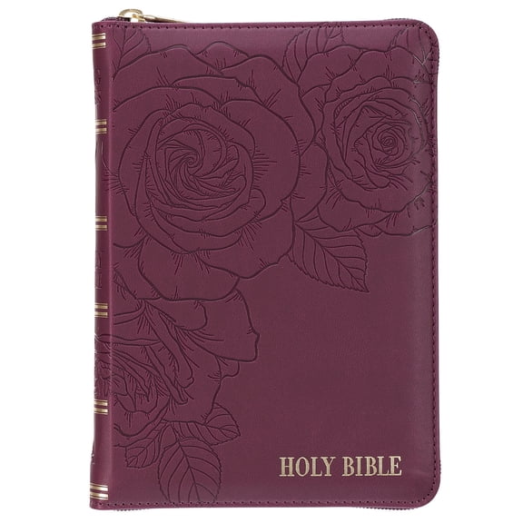 KJV Holy Bible, Compact Vegan Leather Red Letter Edition - Ribbon Marker, King James Version, Burgundy Maroon, Zipper Closure