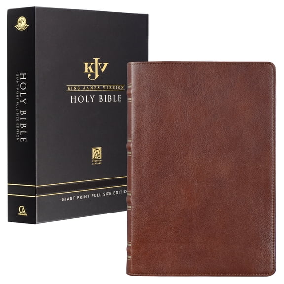 KJV Holy Bible, Giant Print Full-size Premium Full Grain Leather Red Letter Edition - Thumb Index & Ribbon Marker, King James Version, Saddle Tan